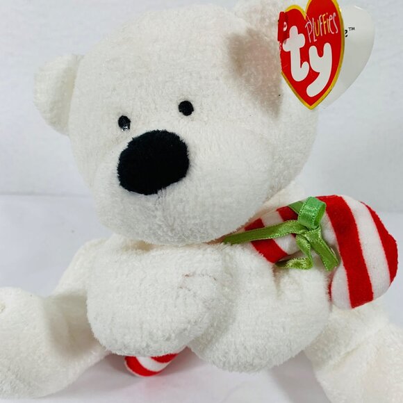 TY Pluffies Christmas Polar Bear Stuffed Animal Candy Cane White Plush Teddy - Picture 8 of 10